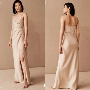 BHLDN Anthropologie Freya satin charmeuse dress beige oyster size 20 NWT